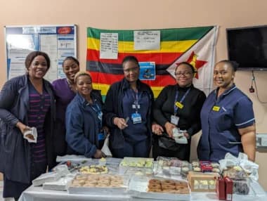 Group photo with healthy foods