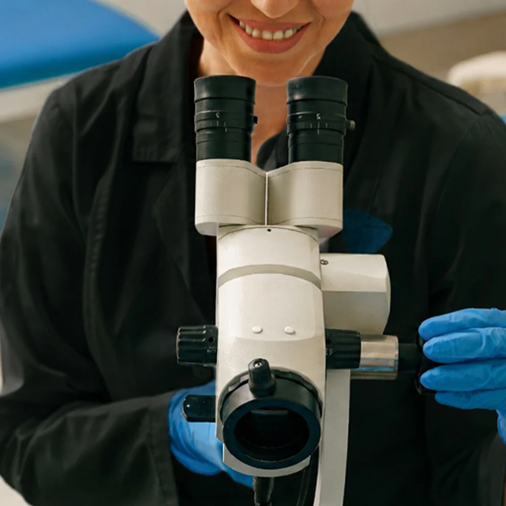 Microscope used to examine a vulval skin biopsy