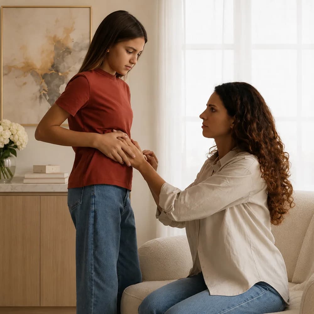 Young patient being reassured during an appointment