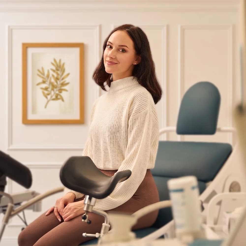 Patient in a gynaecology examination room