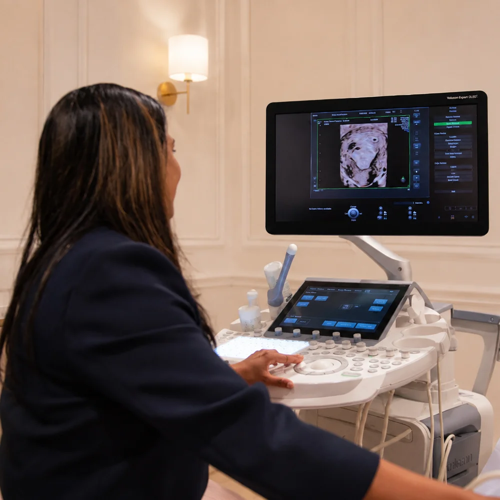 Dr Luxmi Velauthar performing an ultrasound scan